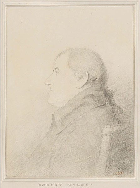 Portrait of Robert Mylne, pencil on paper, by George Dance, 1795, National Portrait Gallery, London (npg.org.uk)
