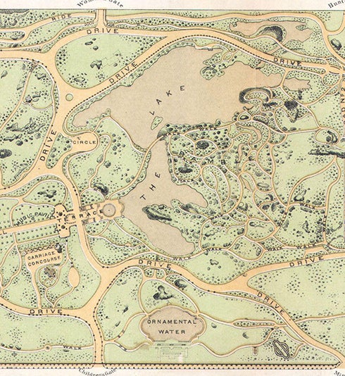 Modified ground plan of Central Park, New York City, by Frederick Law Olmsted and Calvert Vaux, 1868 (Wikimedia commons)