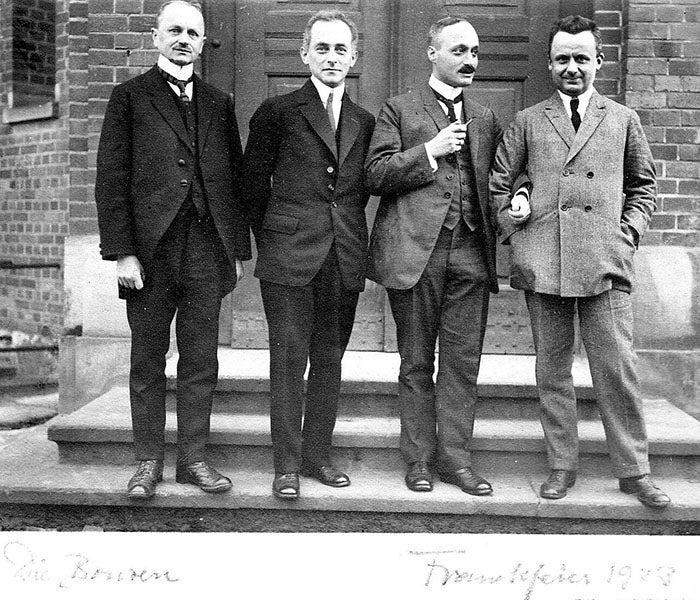 Four “bigwigs” in physics at Göttingen in 1923, including James Franck (third from left), and his best friend Max Born (second from left) (Wikimedia commons)