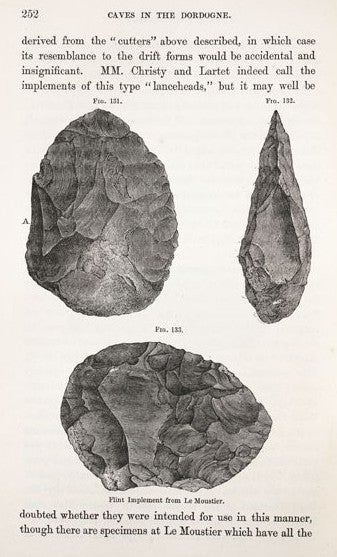 Flint implement. Image source: Lubbock, John. Pre-Historic Times. London: Williams and Norgate, 1865, p. 252.