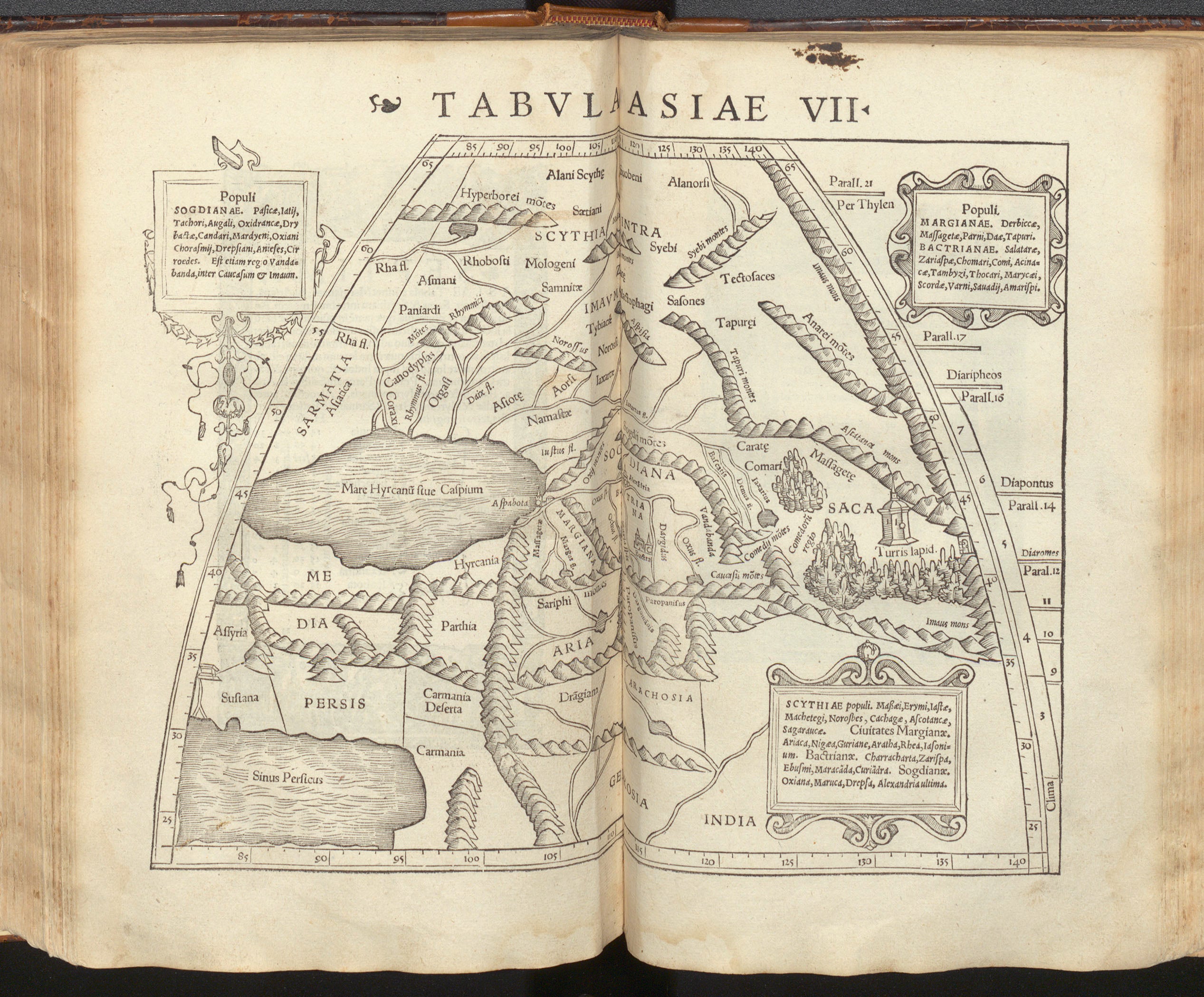 Central Asia, regional map, Asia VII, woodcut, Geographia vniversalis: vetus et nova, by Ptolemy of Alexandria and Sebastian Münster, 1540 (Linda Hall Library)