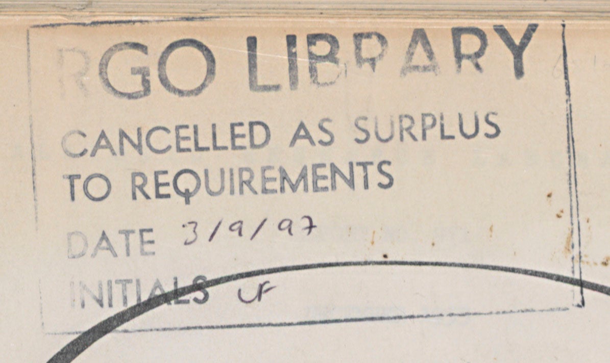 Stamp of the Royal Greenwich Observatory Library stating the report was “cancelled [sic] as surplus to requirements.” From the LHL copy of A Survey of Domestic Electronic Digital Computing Systems, by Martin H. Weik, 1955, front wrapper and title page