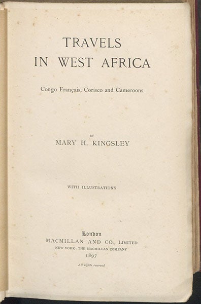 Title page, Travels in West Africa, by Mary H. Kingsley, 1897 (The Linda Hall)