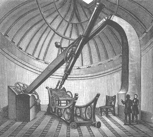 The 7-inch Dolland refractor, George Bishop’s Observatory, Regent’s Park, London, contemporary engraving (Wikimedia commons)