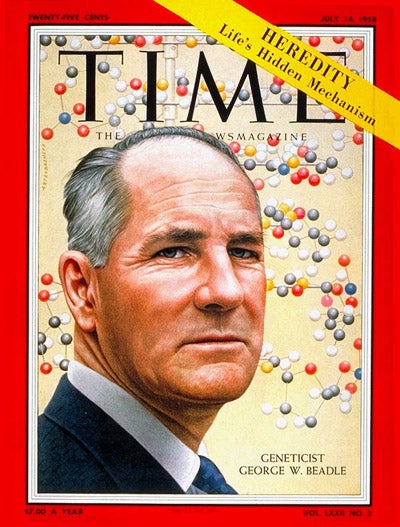 George Beadle, on the cover of Time Magazine, July 14, 1958, just before he was awarded a share of the Nobel Prize in Medicine/Physiology for 1958 (content.time.com)