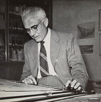 Portrait of Pier Luigi Nervi at work, The Works of Pier Luigi Nervi, by Ernesto Rogers, 1957 (author’s copy)