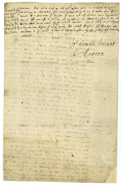 Second page of a letter from Isaac Newton to Robert Hooke, Feb. 5, 1675/76, Historical Society of Pennsylvania (digitallibrary.hsp.org)