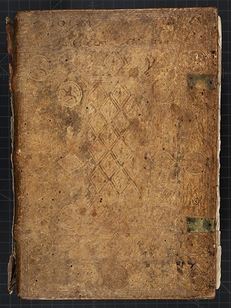 Blind-tooled, alum-tawed skin binding, [Gart der Gesundheit], printed by Peter Schoeffer, Mainz, 1485 (Linda Hall Library)