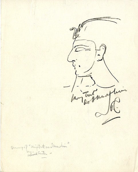 Drawing of King Tut “as I knew him,” by Howard Carter, 1926 (Wikimedia commons)