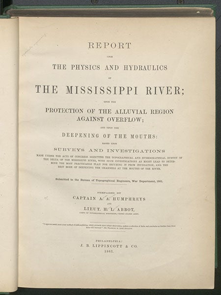 Title page, Report upon the Physics and Hydraulics of the Mississippi River, by Andrew A. Humphreys and Henry L. Abbot, 1861 (Linda Hall Library)