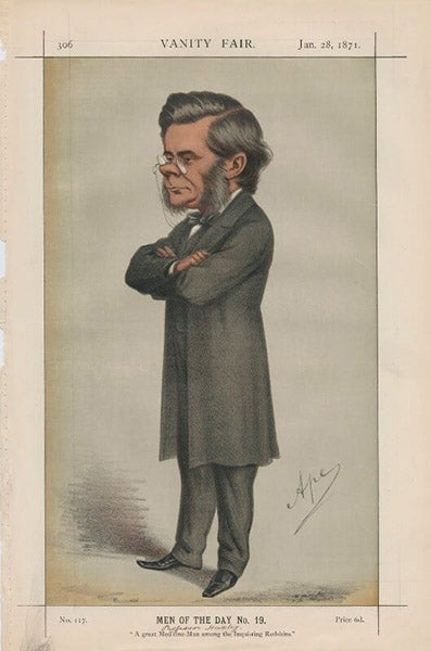 Thomas Henry Huxley, chromolithograph caricature by “Ape” (Carlo Pellegrini), Vanity Fair, Jan. 28, 1871, National Portrait Gallery, London (npg.org.uk)