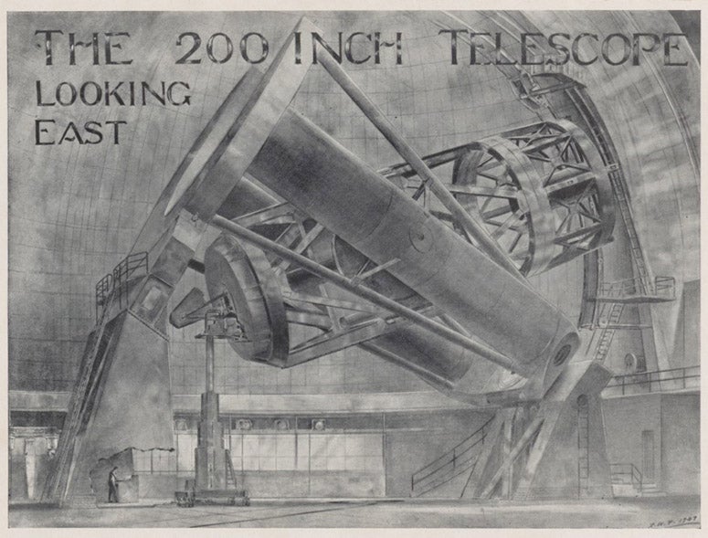The 200-inch telescope at Mount Palomar, drawing by Russell W. Porter, in James Fassero and Russell W. Porter, Photographic Giants of Palomar, 1947 (Linda Hall Library)