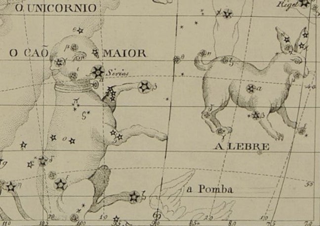 Canis Major and Lepus. Image source: Flamsteed, John. Atlas celeste. Lisbon, 1804, pl. 25.