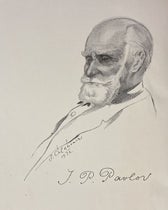 Portrait of Ivan Petrovich Pavlov, charcoal drawing by Sergey Chekhonin, 1928, frontispiece to Lectures on Conditioned Reflexes, by Ivan Petrovich Pavlov, transl. by W. Horsley Gantt, vol. 1, 1928-1941 (Linda Hall Library)