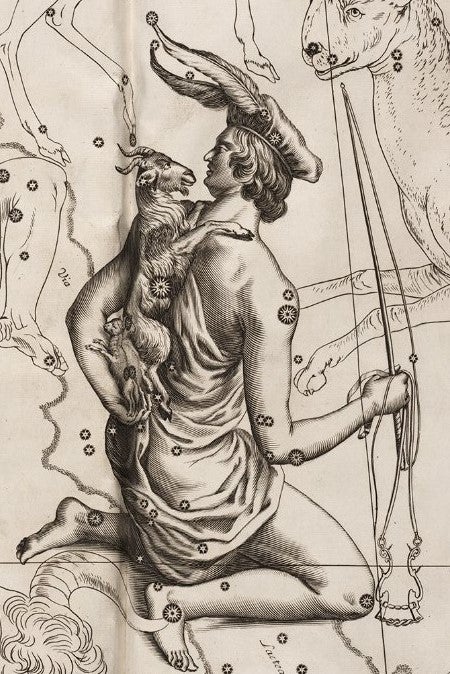 Auriga. Image source: Hevelius, Johannes. Firmamentum Sobiescianum sive Uranographia. Gdansk, 1690. 
