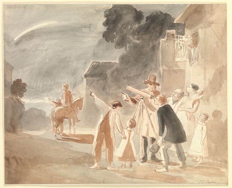 Comet Halley as it appeared in 1835, the year of Alexander Agassiz’s birth, watercolor, National Maritime Museum, Greenwich; Agassiz died in 1910, when Comet Halley next returned (collections.rmg.co.uk)