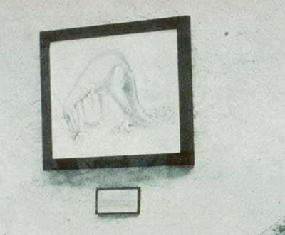 Gleeson's illustration next to the Ceratosaurus mount. This work was on display in the original exhibition as item 31. 