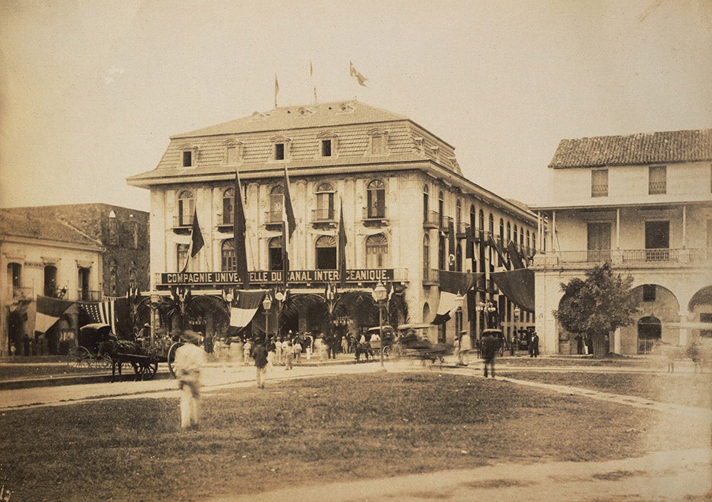 Headquarters building, Compagnie Universal du Canal Interocéanique. Image source: Nichols, Aurin Bugbee, and Tirzah Lamson Nichols. Panama Canal Collection, 1846-1923 (bulk 1906-1914). Photograph Album 1, p. [47].