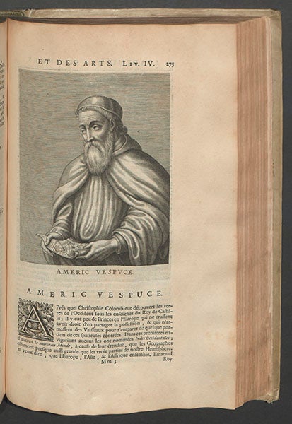 Portrait of Amerigo Vespucci, engraving, in Isaac Bullart, Academie des sciences et des arts, contenant les vies … des hommes illustres … avec leurs pourtraits tirez sur des originaux au naturel, 1682 (Linda Hall Library)