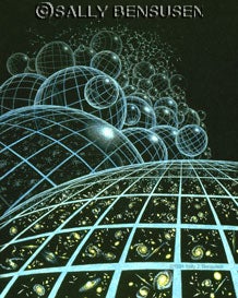 A conceptual depiction of the superstructure of the universe according to one astronomical theory. "Bubble Universe," a colored pencil drawing showing a conceptual depiction of the superstructure of the universe according to one astronomical theory.  Image source: Van Flandern, Tom. Dark Matter, Missing Planets. North Atlantic Books, 1993, cover.