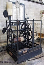 The Salisbury Cathedral Clock, originally installed in 1386, now in the north aisle of the cathedral, recent photograph (Wikimedia commons)