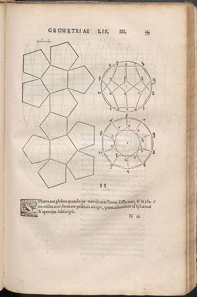 Net for dodecahedon, a Platonic solid, Quatuor his suaru[m] Institutionum geometricarum libris (Four Books on Measurement), by Albrecht Dürer, p. 149, 1534 (Linda Hall Library)