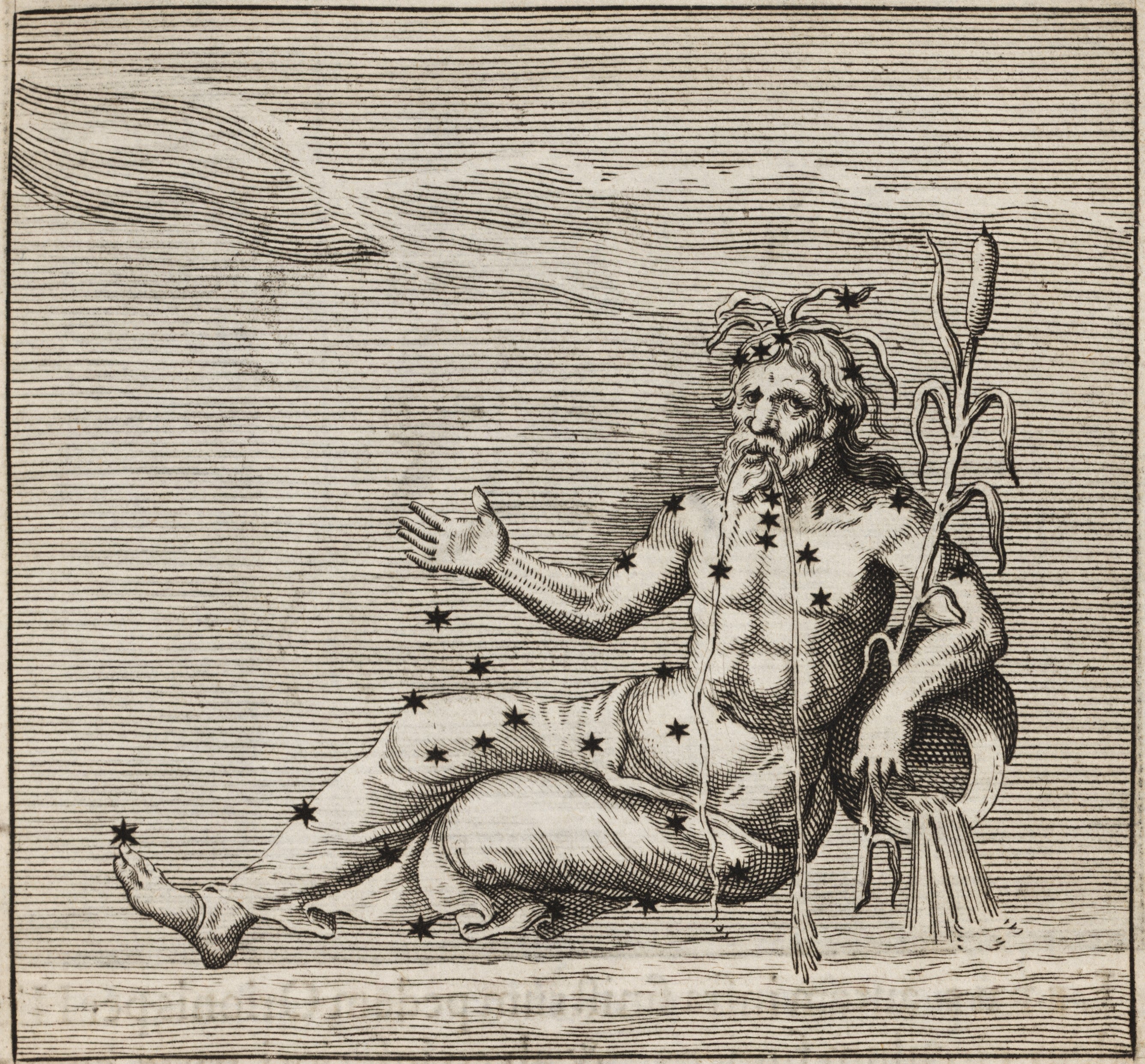 Eridanus. Image source: Munckerus, Thomas et al. Mythographi latini. Amsterdam: Joannis à Someren, 1681, p. 451.