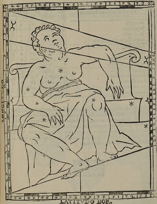 Cassiopeia Constellation chart. Image source: Gallucci, Giovanni Paolo. Theatrum mundi. Venetiis: apud Ioannem Baptistam Somascum, 1588, p. 293.
