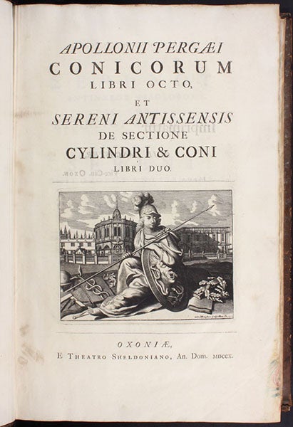 Title page, Apollonii Pergaei Conicorum libri octo, ed. by Edmond Halley, 1710 (Linda Hall Library)