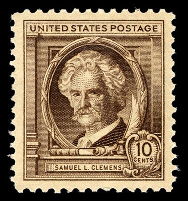 U.S. postage stamp commemorating Samuel L. Clemens (Mark Twain), 1940, National Postal Museum, Smithsonian Institution (postalmuseum.si.edu)