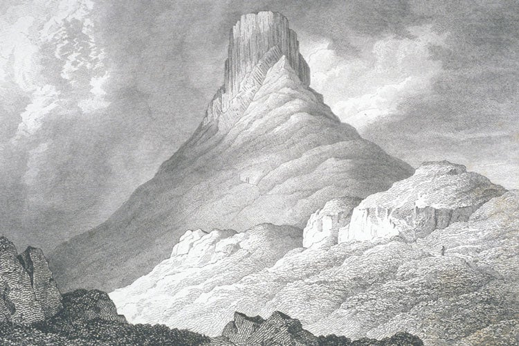 View of the Scuir of Eigg. Image source: MacCulloch, John. A Description of the Western Islands of Scotland, Including the Isle of Man. London: Printed for A. Constable, 1819, pl. 5.