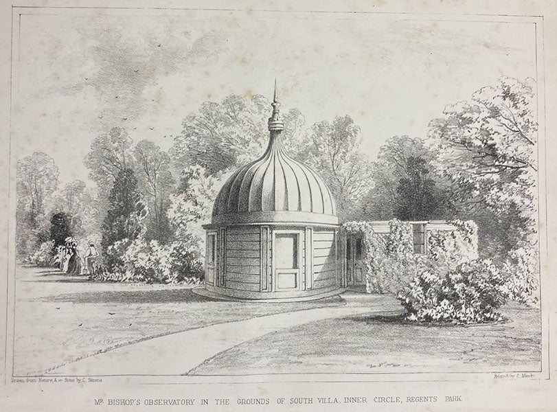 View of George Bishop’s Observatory, South Villa, Inner Circle, Regent's Park, London, frontispiece to Astronomical Observations … During the Years 1839-51, by George Bishop, 1852 (The Linda Hall)