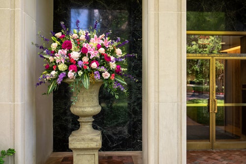 Photo of floral arrangement at Linda Hall Library History of Science entrance