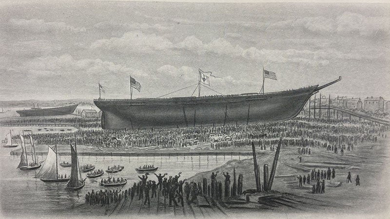 Launch of the Great Republic, Oct. 4, 1853, Donald McKay’s shipyard, Boston, wood engraving reproduced in Some Famous Sailing Ships and their Builder Donald McKay, by Richard C. McKay, 1928 (Linda Hall Library)