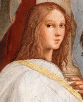 Detail of figure in the School of Athens, by Raphael, once thought to represent Hypatia of Alexandria, Vatican, 1509-11 (Wikimedia commons)