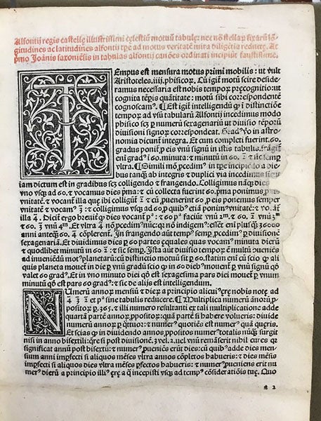 First page with title information, Celestiu[m] motuu tabule, by Alfonso X of Castile, 1483 (Linda Hall Library)