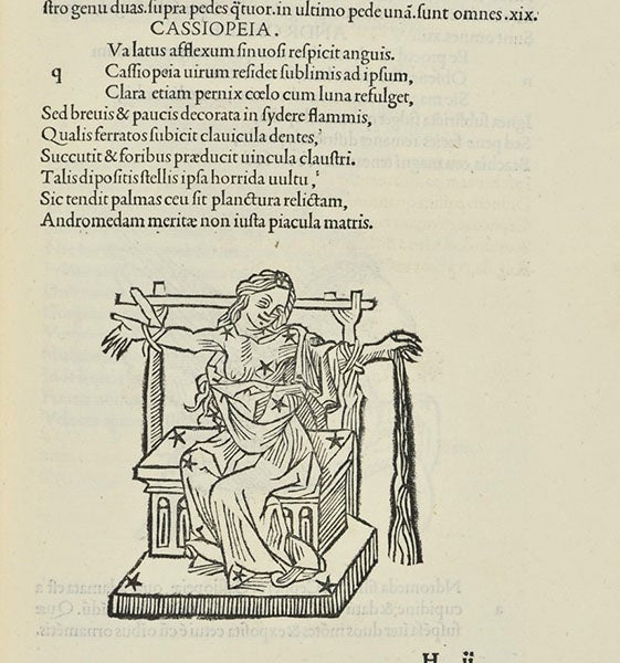 The constellation Cassiopeia, woodcut in Matheseos Liber, by Firmicus Maternus et al., including Aratus of Soli, 1499 (The Linda Hall)