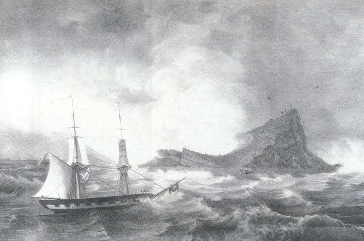 View of Julia Island on September 1831. Image source: Prévost, Louis-Constant. "Notes sur l’ile Julia, pour servir a l’histoire de la formation des montagnes volcaniques." Mémoires del la Société Géologique de France, vol. 2, 1835, pl. 7.