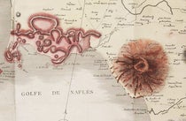 Mount Vesuvius (right) and the Phlegraean Fields, detail of map of Campania, hand-colored engraving in Voyages physiques et lythologiques dans la Campanie : suivis d'un mémoire sur la constitution physique de Rome, by Scipione Beislak, vol 1, plate 1, p. 1, 1801 (The Linda Hall)