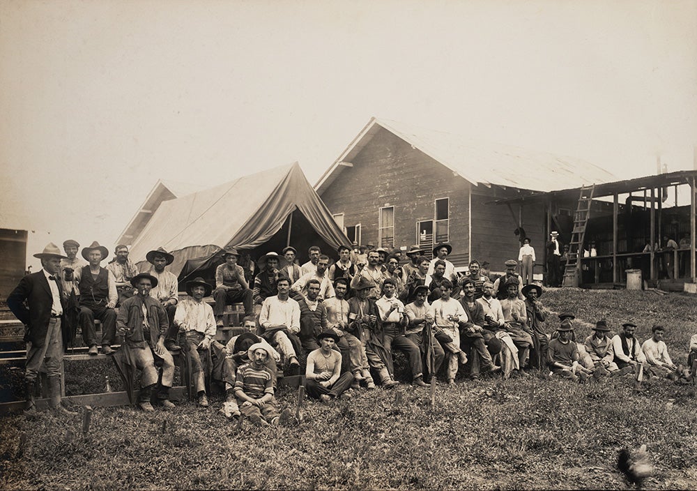 Group of workers from Spain.
From 1906 to 1908, 8,300 workers came from Spain. They expected to find the nice houses, healthful food, and recreational facilities pictured in recruiters’ brochures. Instead they found poor accommodations, unpalatable food, and long days in dangerous working conditions. 