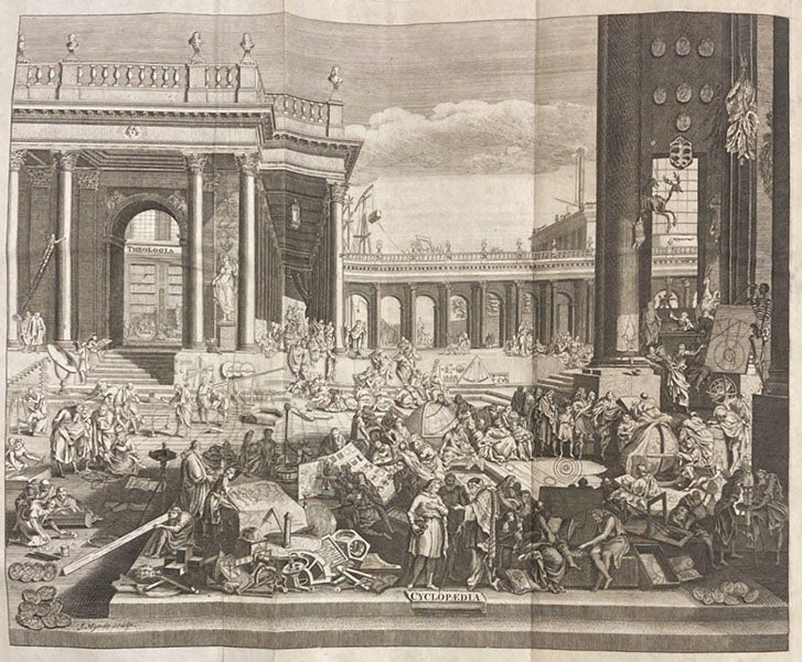 Engraved frontispiece, Cyclopædia, or, an Universal Dictionary of Arts and Sciences, by Ephraim Chambers, 7th ed., vol. 1, 1751-52 (Linda Hall Library)