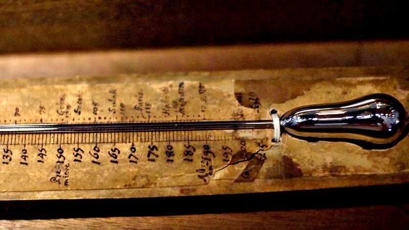 Detail of the bulb and the temperature scale of the original Celsius thermometer, on display in the Museum Gustavianium, Uppsala (curiosity.com)