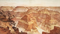 “View from Point Sublime, Looking East,” chromolithograph after drawing by William Henry Holmes, in Tertiary History of the Grand Cañon District, by Clarence Dutton, Atlas, pl. XV, 1882.