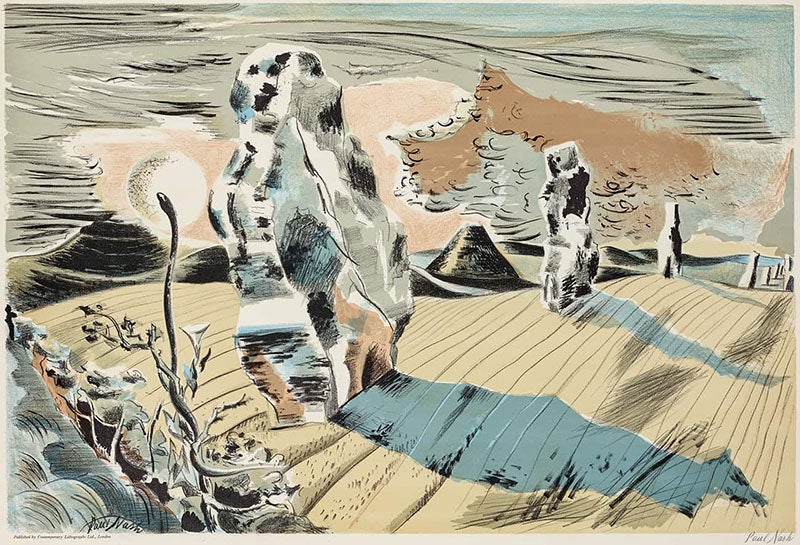 Avebury: Landscape of the Megaliths, lithograph, by Paul Nash, 1937, sold by Gerrish Fine Art Co. (gerrishfineart.com)