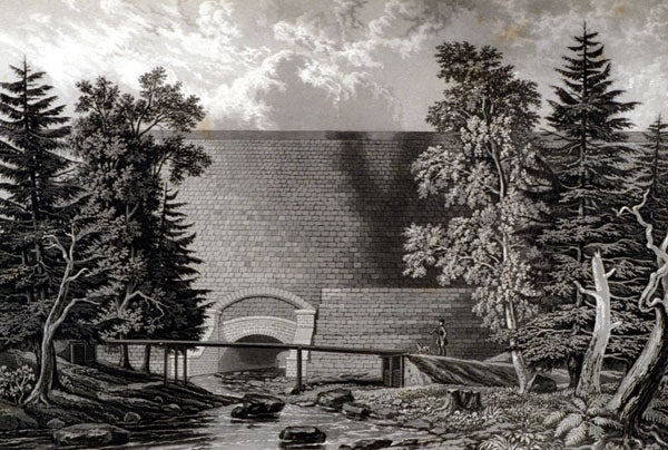 The Croton Aqueduct at Mill River. Image source: Tower, F.B. Illustrations of the Croton Aqueduct. New York and London: Wiley and Putnam, 1843, pl. 15.
