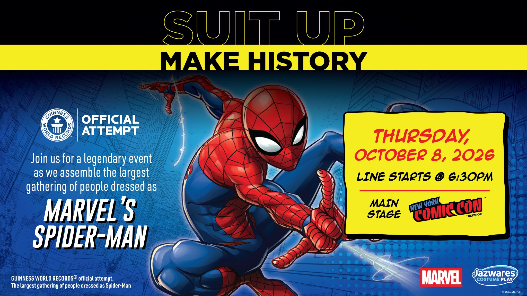 Jazwares and Disney Consumer Products Invite Fans at New York City Comic Con to Make History with Guinness World Records® Official Attempt for Largest Gathering of People Dressed as Spider-Man
