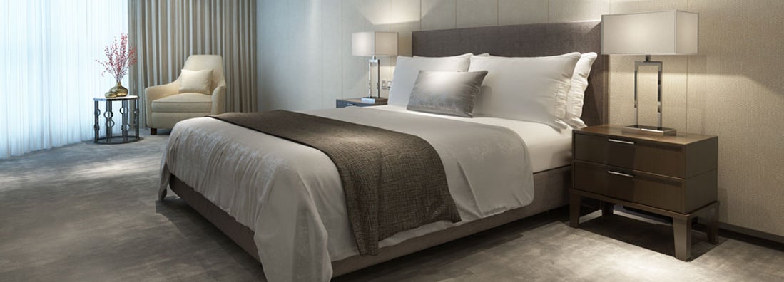 Contemporary modern luxury hotel bedroom