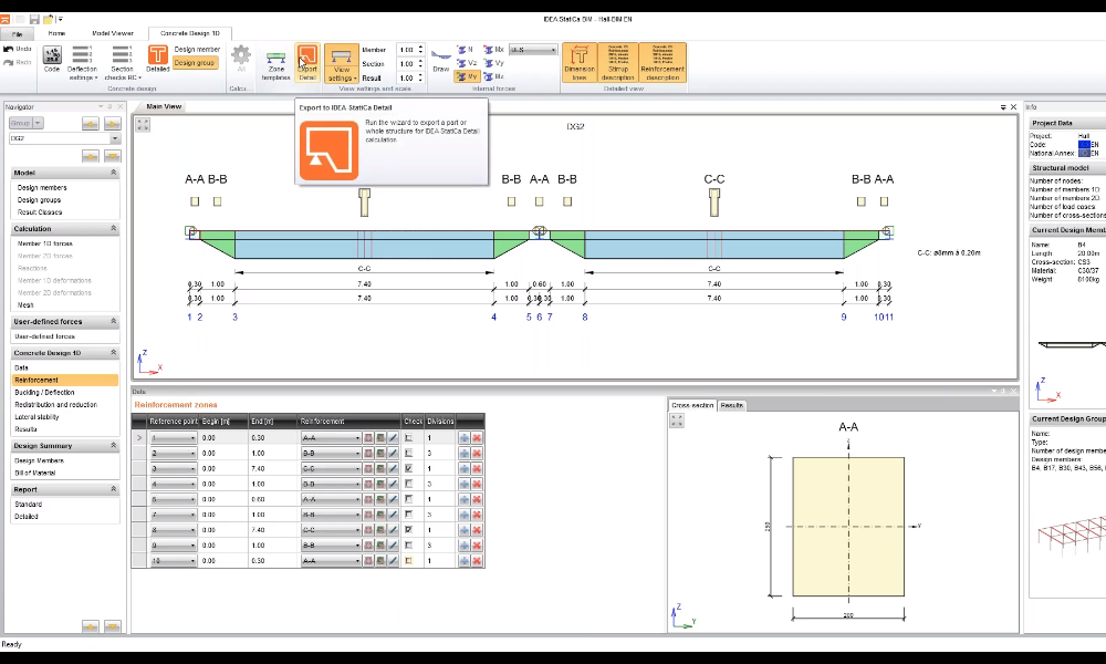 Export of the beam to IDEA StatiCa Detail