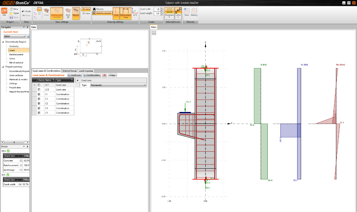 Internal forces iput into a concrete detail