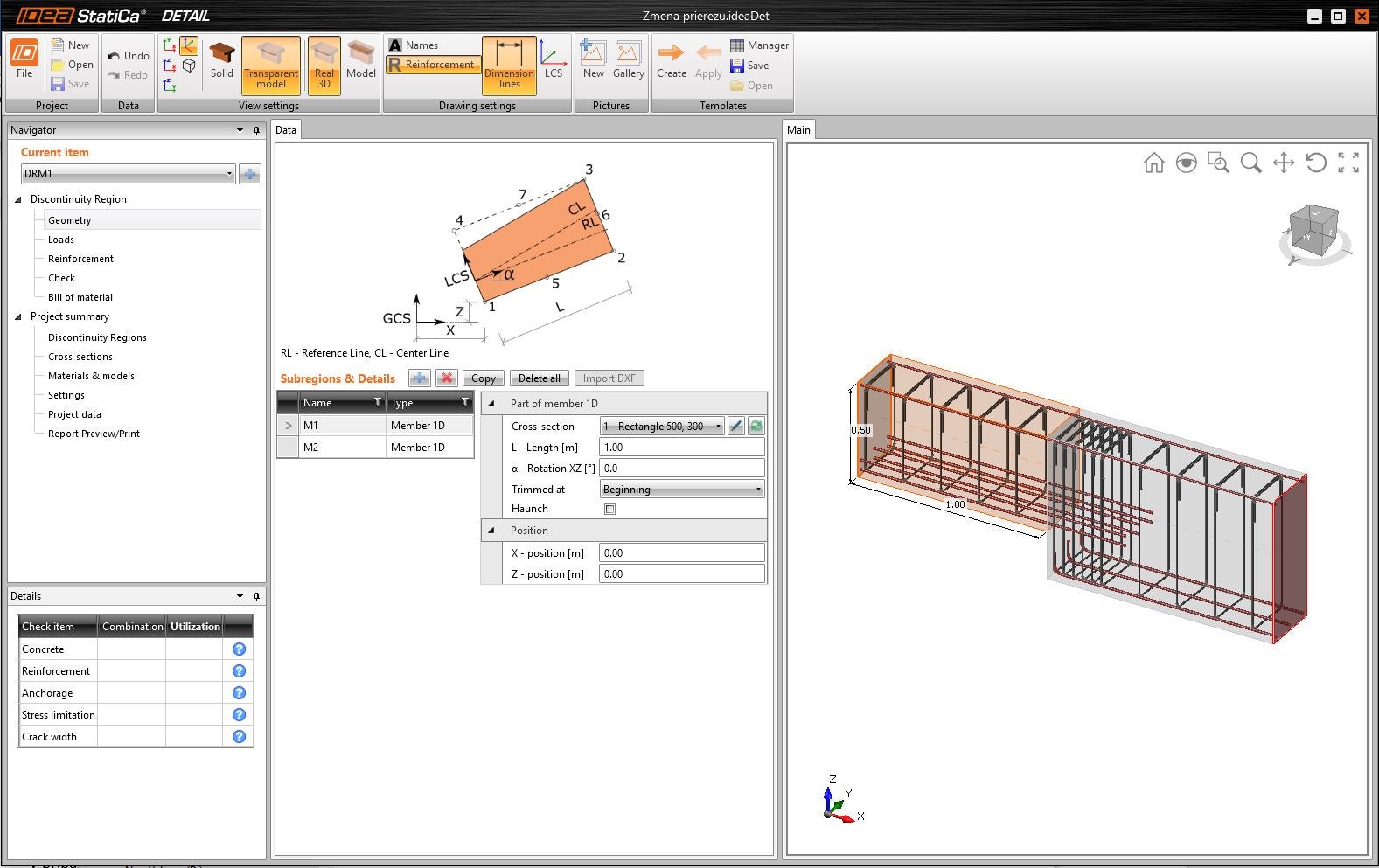 How to model a detail with two trimmed ends composed of two cross-sections?